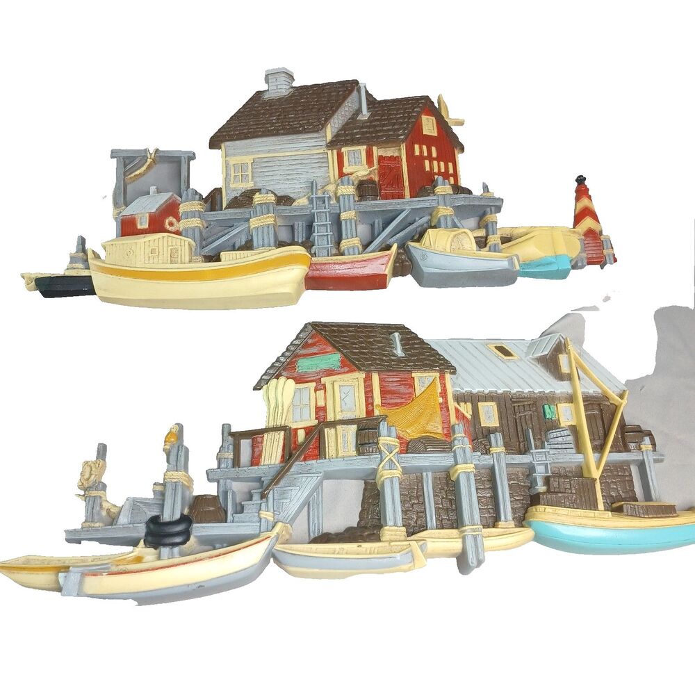1977 Burwood Wharf Boat Dock Wall Hanging Set 1506 & 1505 USA Homco Style Decor
